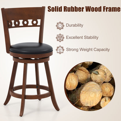 Swivel Bar Stools Set of 2 with Rubber Wood Frame and 24.5 Inch Seat Height