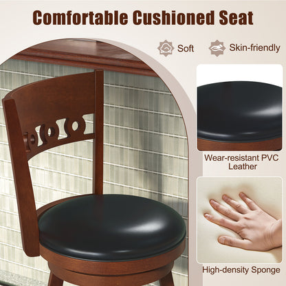 Swivel Bar Stools Set of 2 with Rubber Wood Frame and 24.5 Inch Seat Height