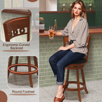 Swivel Bar Stools Set of 2 with Rubber Wood Frame and 24.5 Inch Seat Height