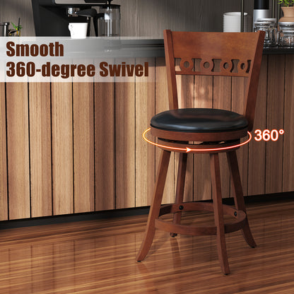 Swivel Bar Stools Set of 2 with Rubber Wood Frame and 24.5 Inch Seat Height