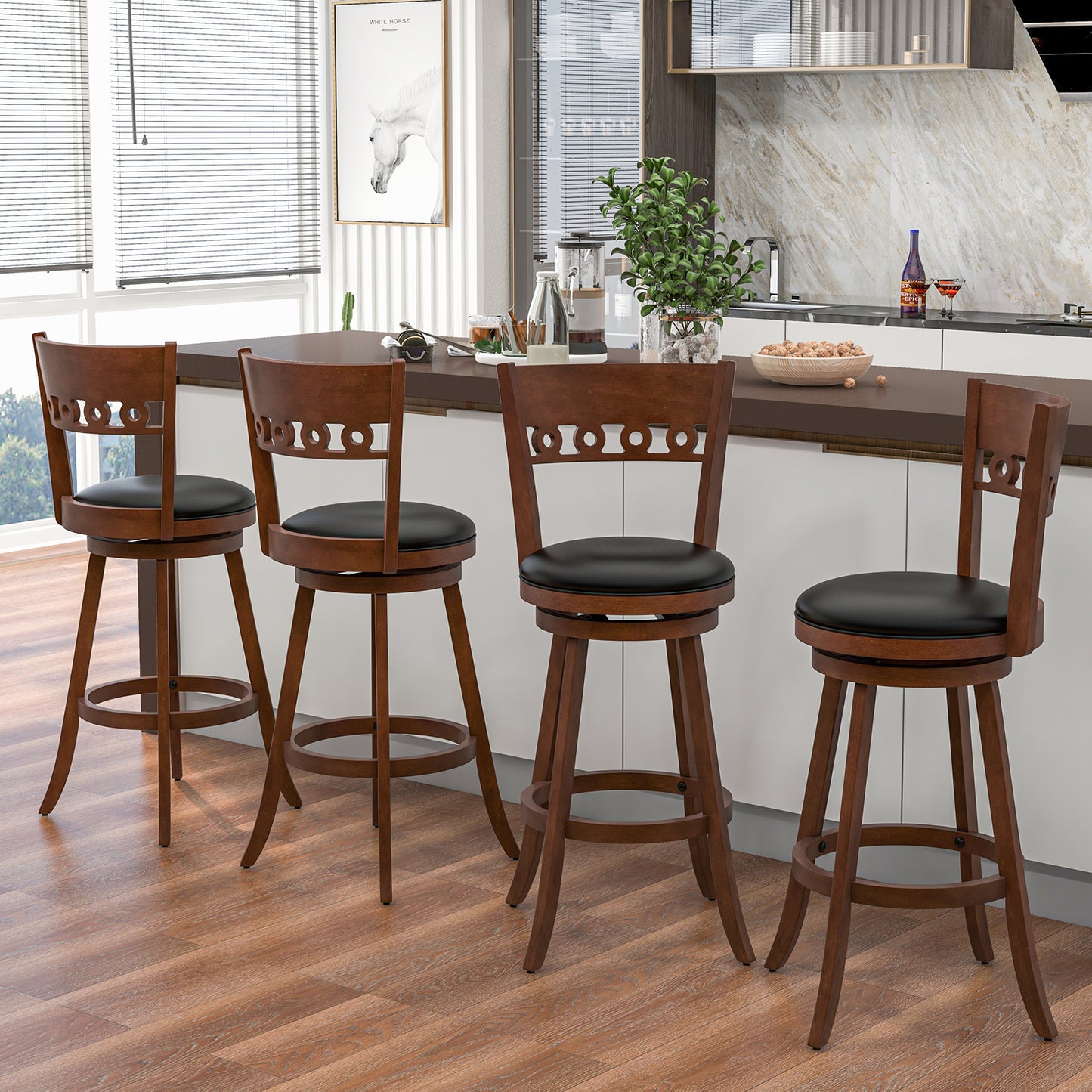 Swivel Bar Stools Set of 2 with Rubber Wood Frame and 30.5 Inch Seat Height