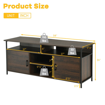 Mid-Century 58 Inch TV Console with Cabinets and Adjustable Storage for TVs up to 65 Inch