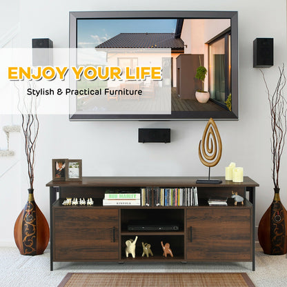 Mid-Century 58 Inch TV Console with Cabinets and Adjustable Storage for TVs up to 65 Inch