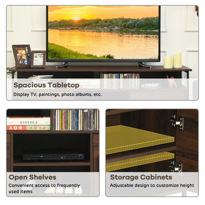 Mid-Century 58 Inch TV Console with Cabinets and Adjustable Storage for TVs up to 65 Inch