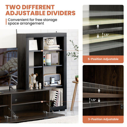 2 in 1 Media Console with TV Stand and Spacious 4 Tier Bookshelf for 50 Inch TVs