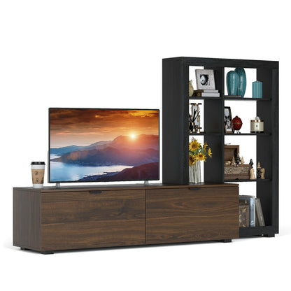 2 in 1 Media Console with TV Stand and Spacious 4 Tier Bookshelf for 50 Inch TVs