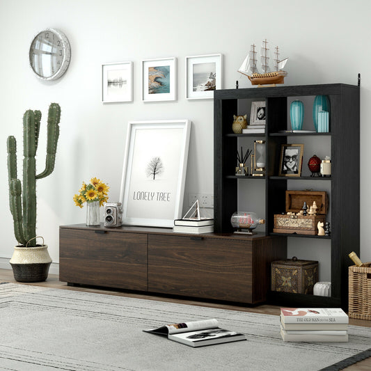 2 in 1 Media Console with TV Stand and Spacious 4 Tier Bookshelf for 50 Inch TVs