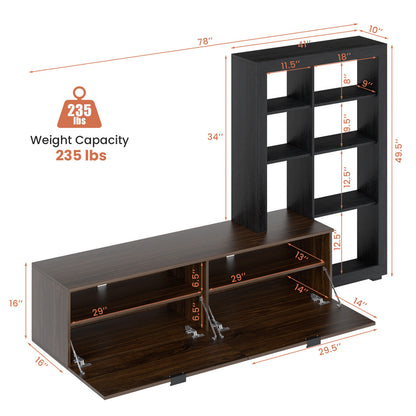 2 in 1 Media Console with TV Stand and Spacious 4 Tier Bookshelf for 50 Inch TVs
