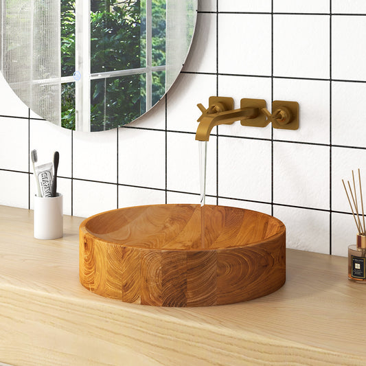 Elegant 16 Inch Teak Wood Washbasin with Smooth Finish and Soft Curves