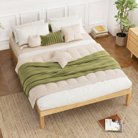 Minimalist Full Size Wood Platform Bed Frame with Slat Support and 10.5" Underbed Clearance – Natural