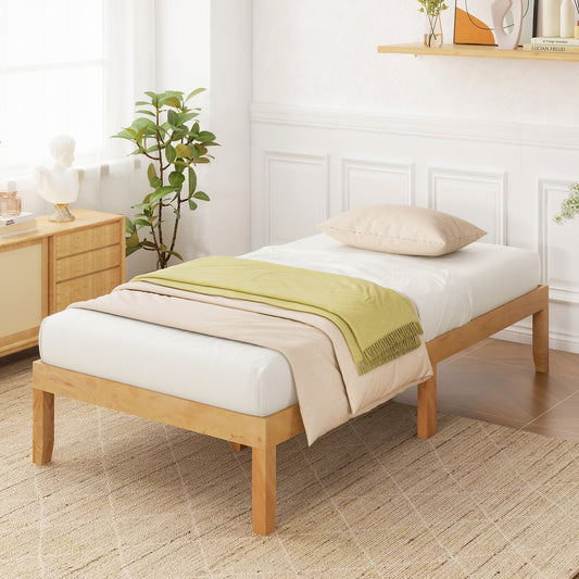 Minimalist Twin Size Wood Platform Bed Frame with Slat Support and 10.5" Underbed Clearance – Natural