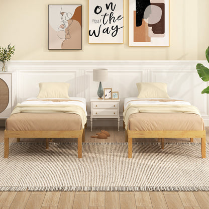 Minimalist Twin Size Wood Platform Bed Frame with Slat Support and 10.5" Underbed Clearance – Natural
