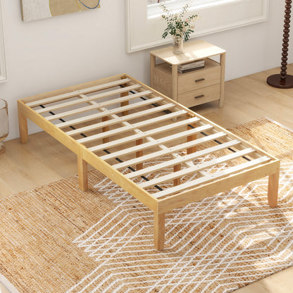 Minimalist Twin Size Wood Platform Bed Frame with Slat Support and 10.5" Underbed Clearance – Natural