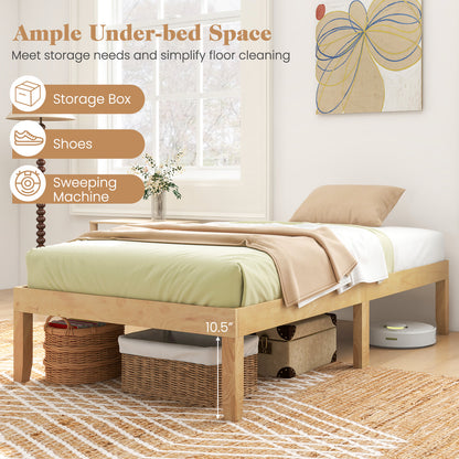 Minimalist Twin Size Wood Platform Bed Frame with Slat Support and 10.5" Underbed Clearance – Natural