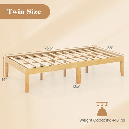 Minimalist Twin Size Wood Platform Bed Frame with Slat Support and 10.5" Underbed Clearance – Natural