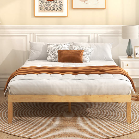 Minimalist Queen Size Wood Platform Bed Frame with Slat Support and 10.5" Underbed Clearance – Natural