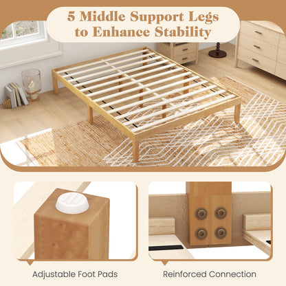 Minimalist Queen Size Wood Platform Bed Frame with Slat Support and 10.5" Underbed Clearance – Natural