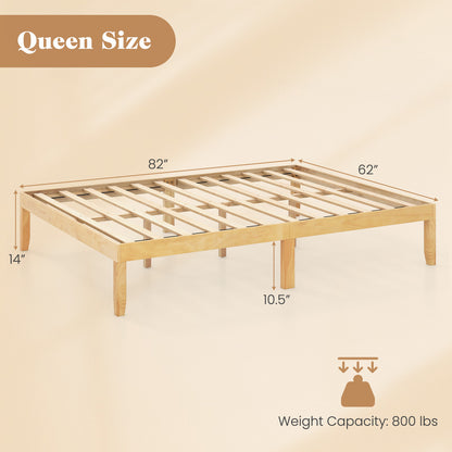 Minimalist Queen Size Wood Platform Bed Frame with Slat Support and 10.5" Underbed Clearance – Natural