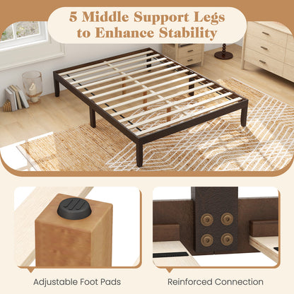 Minimalist Queen Size Wood Platform Bed Frame with Slat Support and 10.5" Underbed Clearance – Espresso