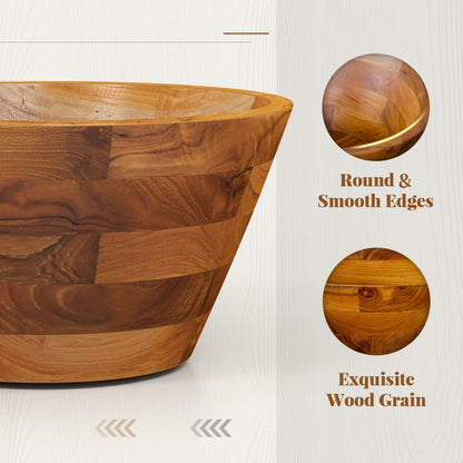 Elegant 16 Inch Teak Wood Washbasin with Drainage Hole and Polished Surface