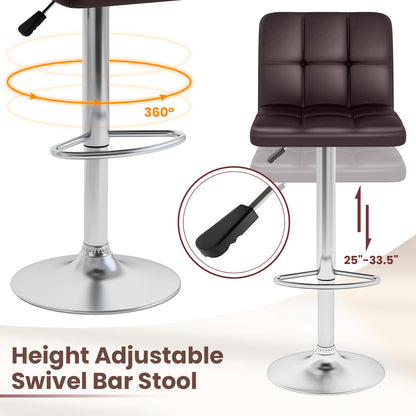 Contemporary Bar Stools Set of 2 with Backrest, Footrest, and Heavy-Duty Metal Base - Brown