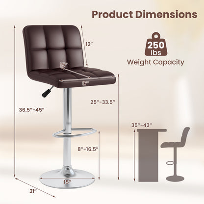 Contemporary Bar Stools Set of 2 with Backrest, Footrest, and Heavy-Duty Metal Base - Brown