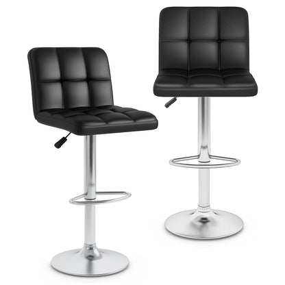 Contemporary Bar Stools Set of 2 with Backrest, Footrest, and Heavy-Duty Metal Base - Black