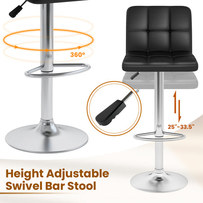 Contemporary Bar Stools Set of 2 with Backrest, Footrest, and Heavy-Duty Metal Base - Black