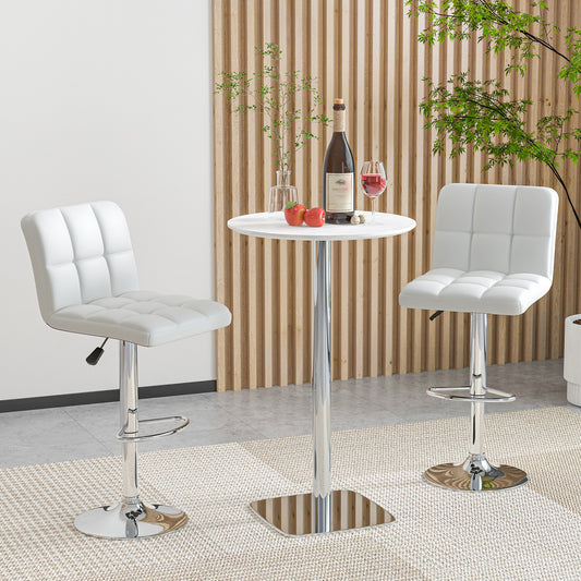 Contemporary Bar Stools Set of 2 with Backrest, Footrest, and Heavy-Duty Metal Base - White