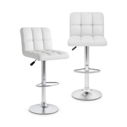 Contemporary Bar Stools Set of 2 with Backrest, Footrest, and Heavy-Duty Metal Base - White
