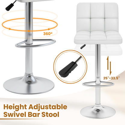Contemporary Bar Stools Set of 2 with Backrest, Footrest, and Heavy-Duty Metal Base - White
