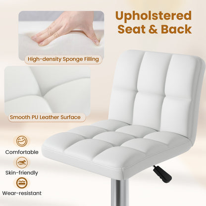 Contemporary Bar Stools Set of 2 with Backrest, Footrest, and Heavy-Duty Metal Base - White