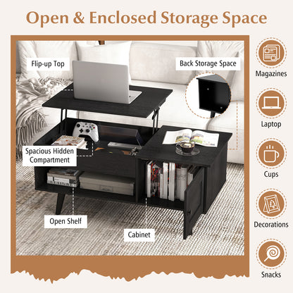 Modern Lift Top Coffee Table with Hidden Storage Compartment and Side Cabinet in Black Wood Finish