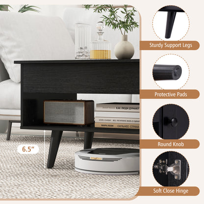 Modern Lift Top Coffee Table with Hidden Storage Compartment and Side Cabinet in Black Wood Finish