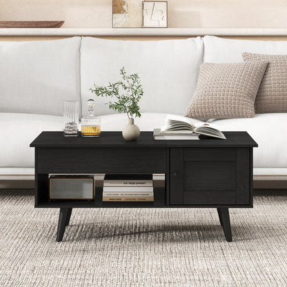 Modern Lift Top Coffee Table with Hidden Storage Compartment and Side Cabinet in Black Wood Finish