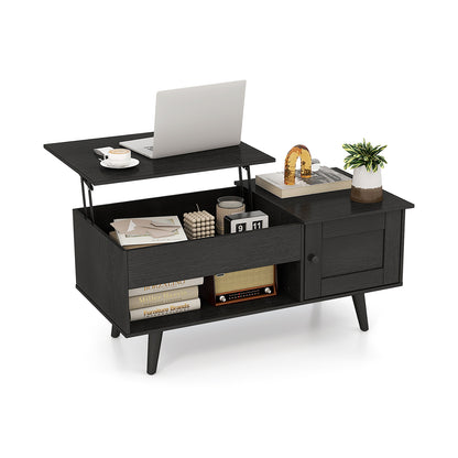 Modern Lift Top Coffee Table with Hidden Storage Compartment and Side Cabinet in Black Wood Finish