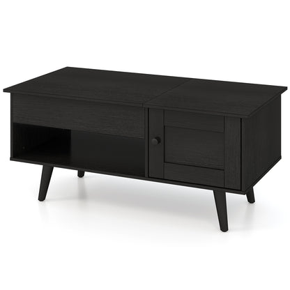 Modern Lift Top Coffee Table with Hidden Storage Compartment and Side Cabinet in Black Wood Finish