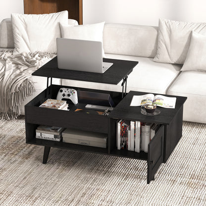 Modern Lift Top Coffee Table with Hidden Storage Compartment and Side Cabinet in Black Wood Finish