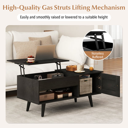 Modern Lift Top Coffee Table with Hidden Storage Compartment and Side Cabinet in Black Wood Finish
