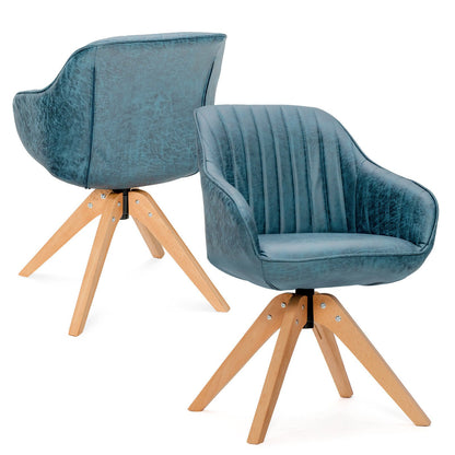 Swivel Accent Chairs Set of 2 with Leathaire Upholstery and Beech Legs, Blue