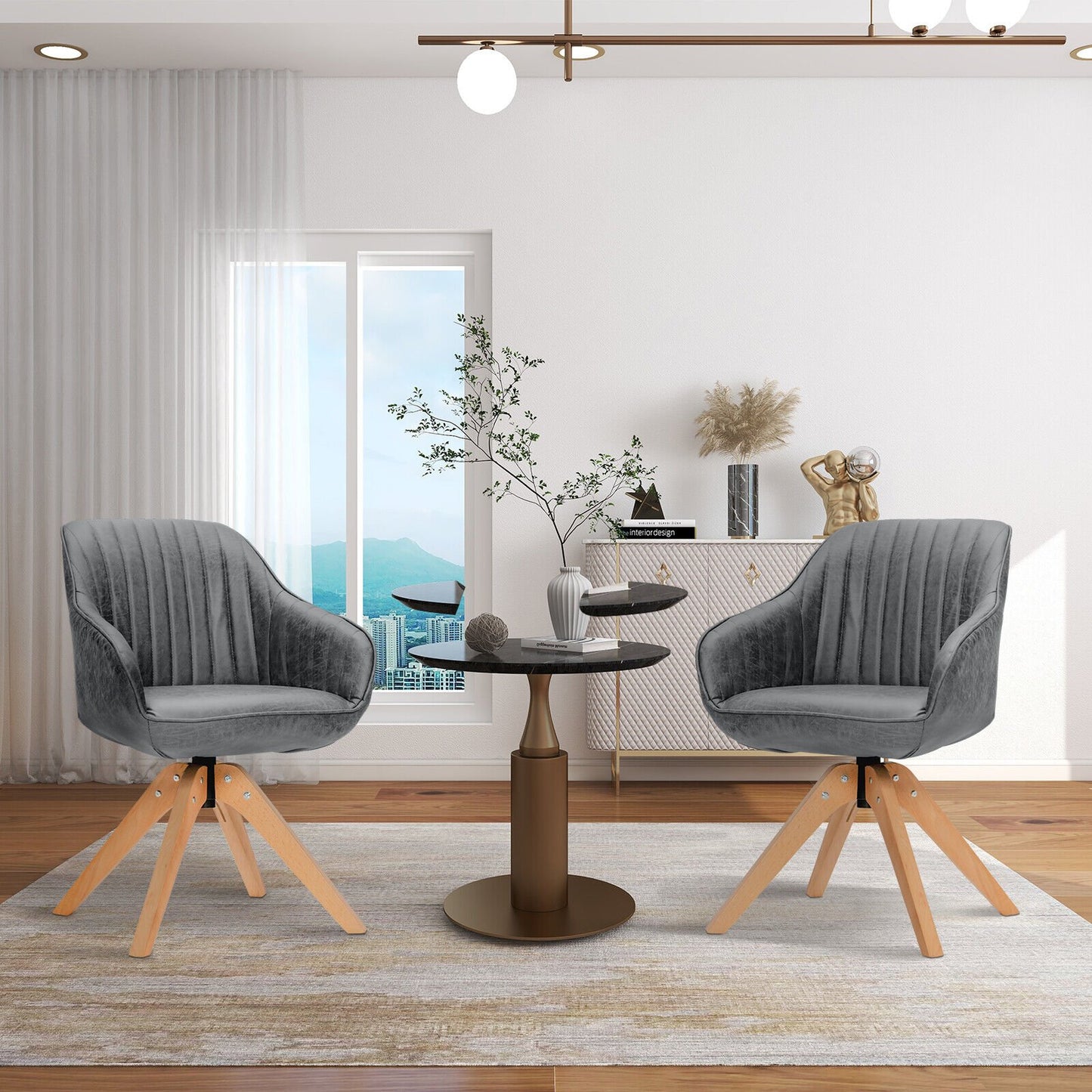 Swivel Accent Chairs Set of 2 with Leathaire Upholstery and Beech Legs, Grey