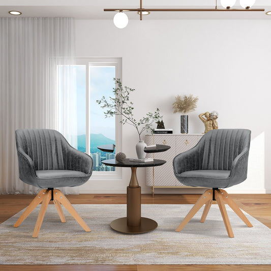 Swivel Accent Chairs Set of 2 with Leathaire Upholstery and Beech Legs, Grey