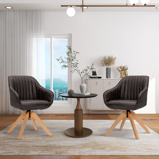 Swivel Accent Chairs Set of 2 with Leathaire Upholstery and Beech Legs, Brown