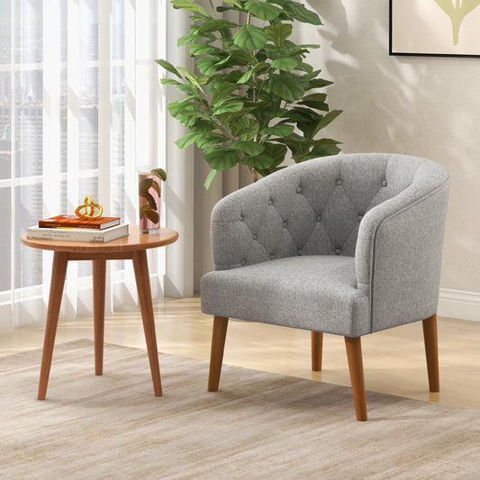 Elegant Upholstered Lounge Chair with Solid Wood Base and Curved Back