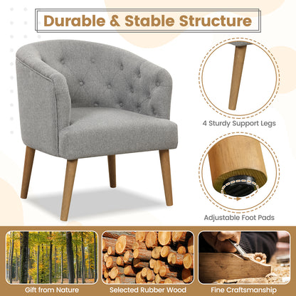 Elegant Upholstered Lounge Chair with Solid Wood Base and Curved Back