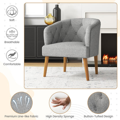 Elegant Upholstered Lounge Chair with Solid Wood Base and Curved Back