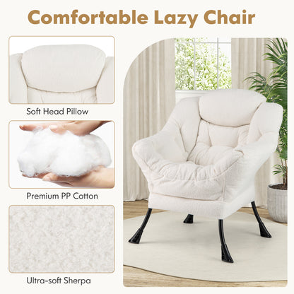 Sherpa Accent Chair with Ottoman, Head Pillow and Side Pocket, Beige