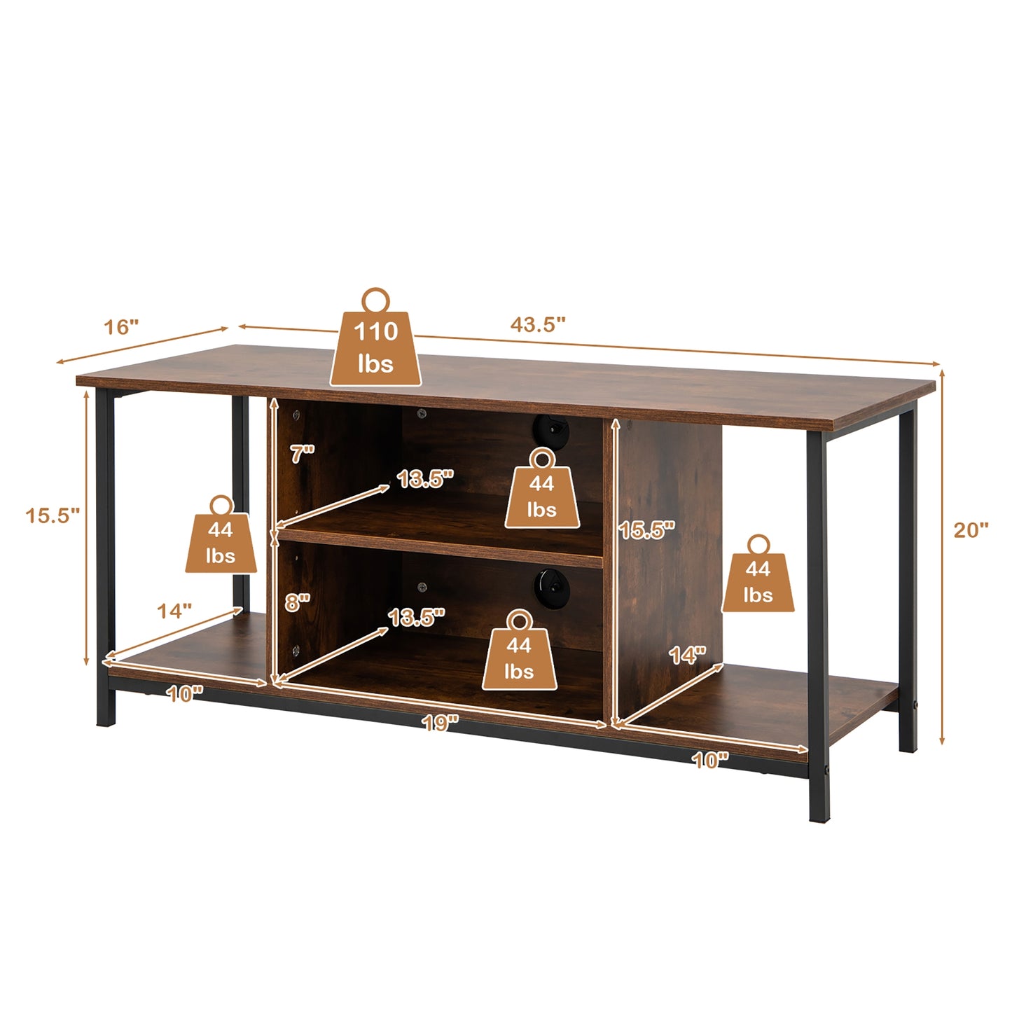Retro Style TV Stand for TVs up to 50 Inch with Adjustable Shelf and Media Storage