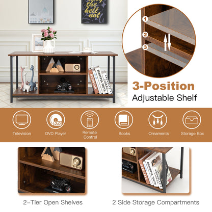 Retro Style TV Stand for TVs up to 50 Inch with Adjustable Shelf and Media Storage