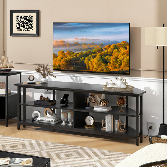 Corner TV Stand with Built-in Charging Station and Three Tiers for TVs up to 65 Inches - Black